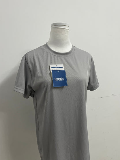 BBGIRL Light Gray Ribbed T-Shirt: Soft Stretch Fabric Crew Neck Top for Daily Casual Wear
