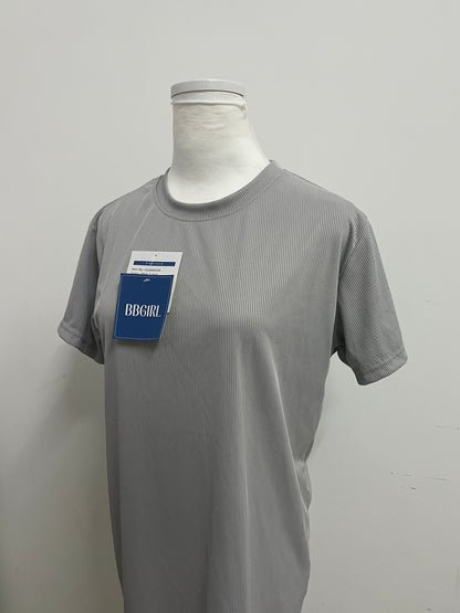 BBGIRL Light Gray Ribbed T-Shirt: Soft Stretch Fabric Crew Neck Top for Daily Casual Wear