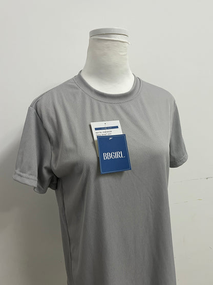 BBGIRL Light Gray Ribbed T-Shirt: Soft Stretch Fabric Crew Neck Top for Daily Casual Wear