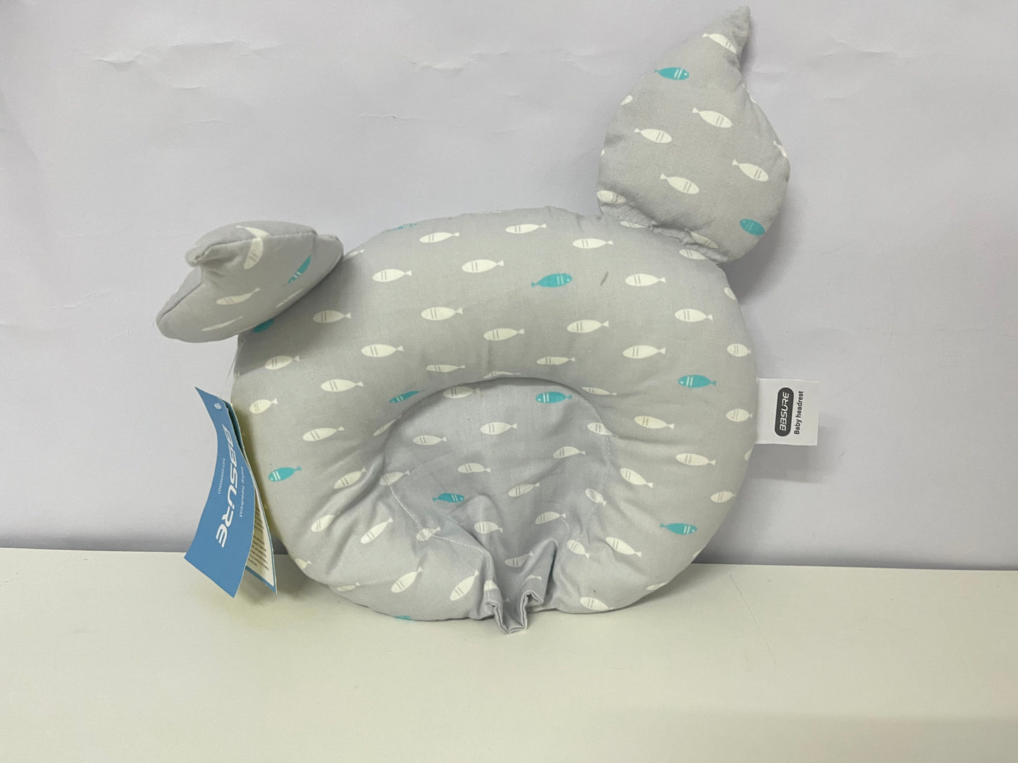 BBSURE Baby Headrest Pillow, Anti-Flat Head & Head Shaping Pillow for 0-12 Months, Cute Fish Pattern, Skin-Friendly & Breathable Infant Pillow