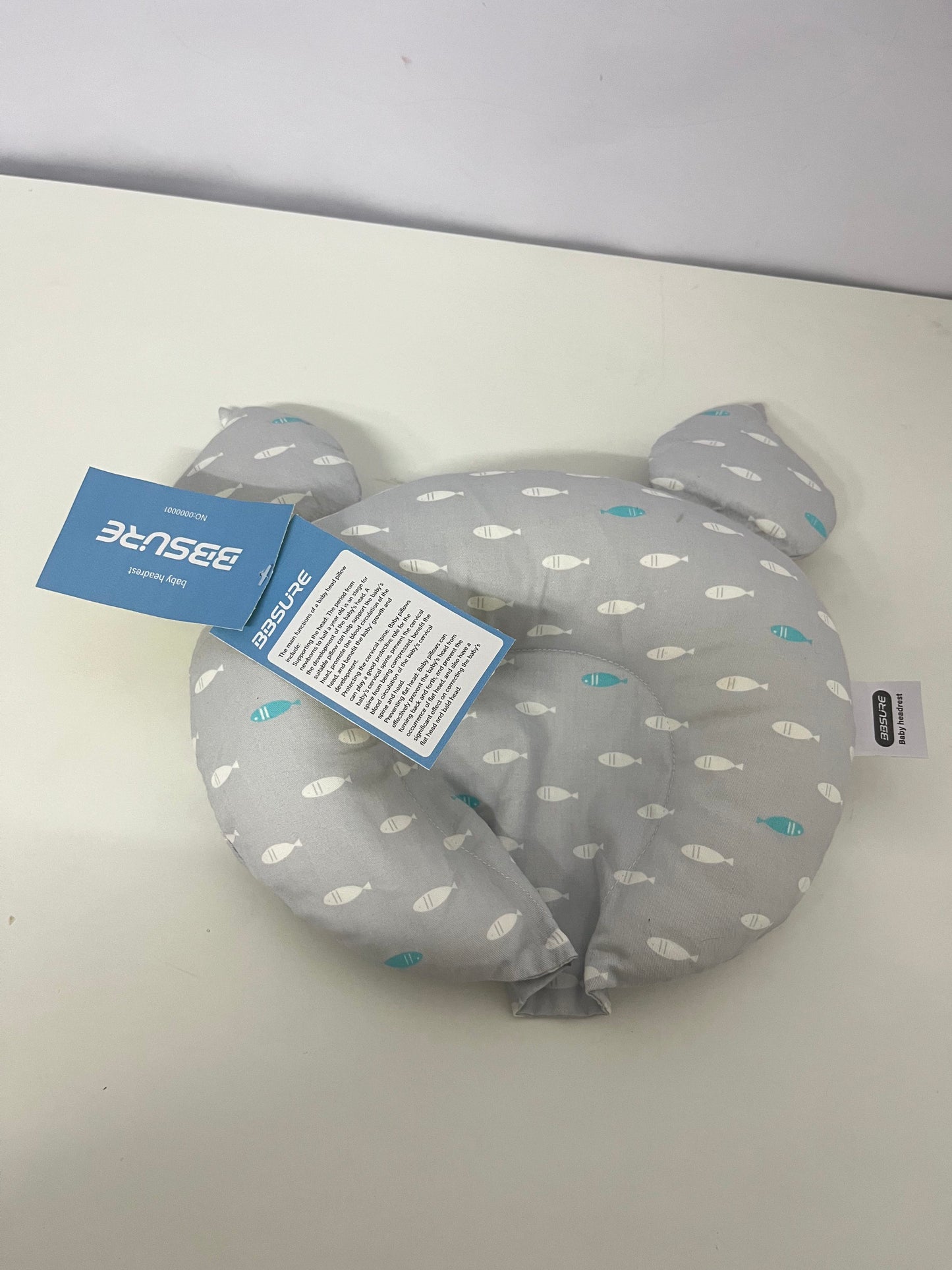 BBSURE Baby Headrest Pillow, Anti-Flat Head & Head Shaping Pillow for 0-12 Months, Cute Fish Pattern, Skin-Friendly & Breathable Infant Pillow