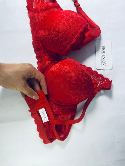 BEAUENJOY Women's Push Up Lace Bra Underwire Plunge Full Coverage Bras Sexy Plus Size Support