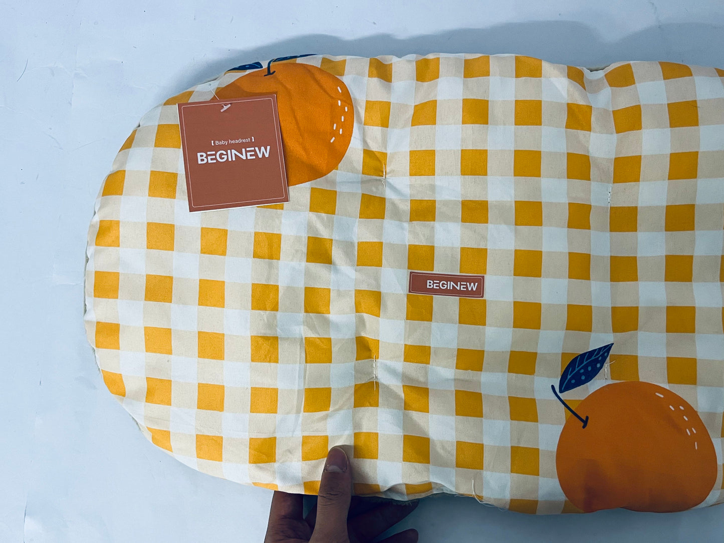 BEGINEW Soft and Breathable Baby Pillow with Memory Foam and Orange Design