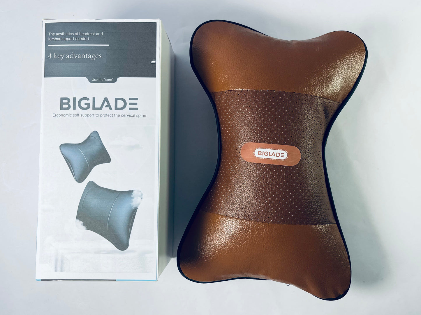 BIGLADE Car Neck Pillow,Universal Soft Breathable Leather Car Neck Pillow Comfortable Head Neck Rest Support Cervical Pillow for Travel Car Seat Driving & Home