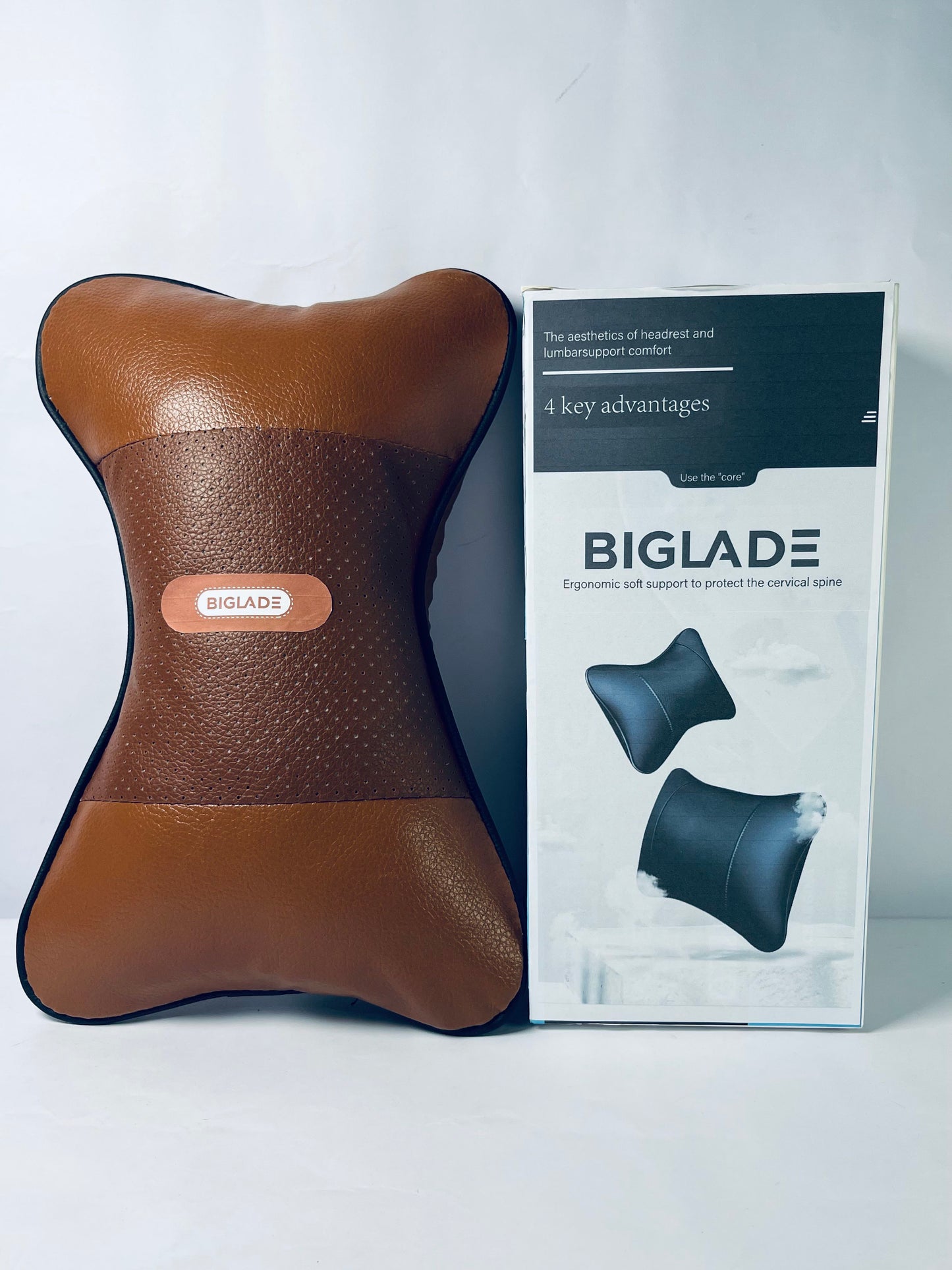 BIGLADE Car Neck Pillow,Universal Soft Breathable Leather Car Neck Pillow Comfortable Head Neck Rest Support Cervical Pillow for Travel Car Seat Driving & Home