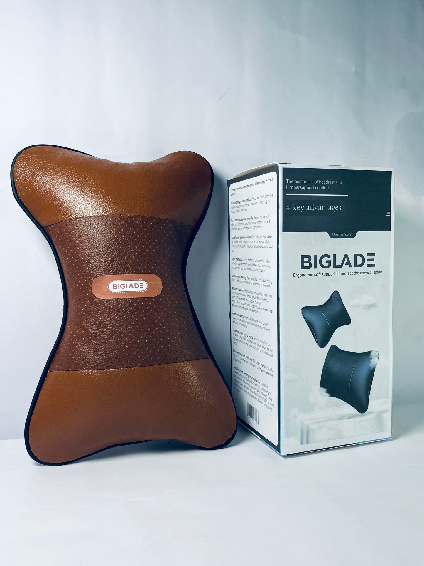 BIGLADE Car Neck Pillow,Universal Soft Breathable Leather Car Neck Pillow Comfortable Head Neck Rest Support Cervical Pillow for Travel Car Seat Driving & Home