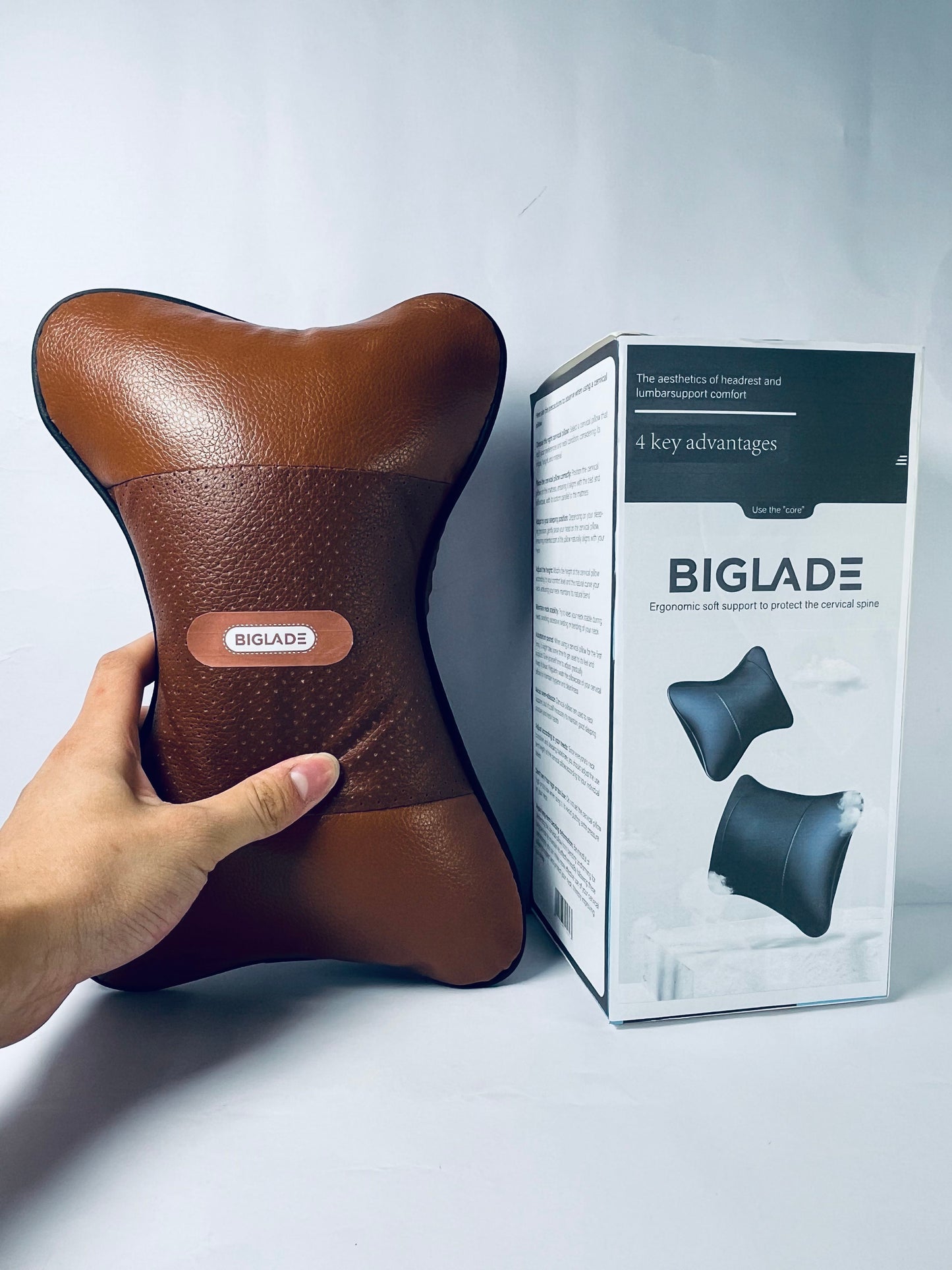 BIGLADE Car Neck Pillow,Universal Soft Breathable Leather Car Neck Pillow Comfortable Head Neck Rest Support Cervical Pillow for Travel Car Seat Driving & Home