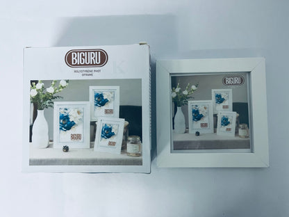 BIGURU Wood With Gold Foil Accents Picture Frame, 4x6, White