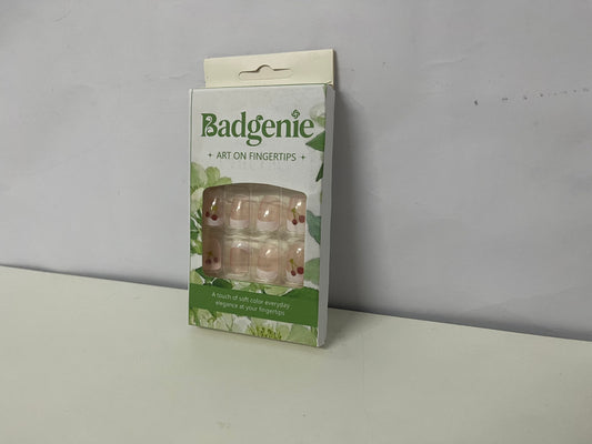 Badgenie False Nails - Pink Cherry Pattern Short Square Press-On Nails