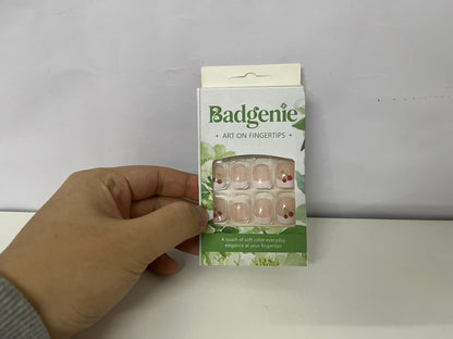 Badgenie False Nails - Pink Cherry Pattern Short Square Press-On Nails
