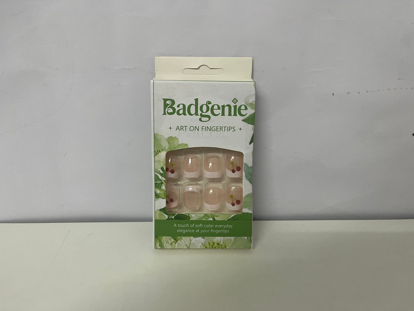 Badgenie False Nails - Pink Cherry Pattern Short Square Press-On Nails