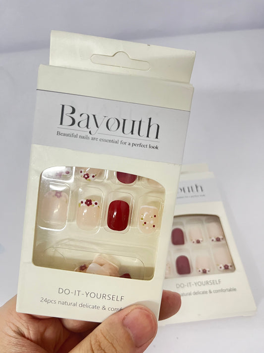 Bayouth False nails Short Press on Nails Square Fake Nails Bling Full Cover French False Nails for Women and Girls 24PCS