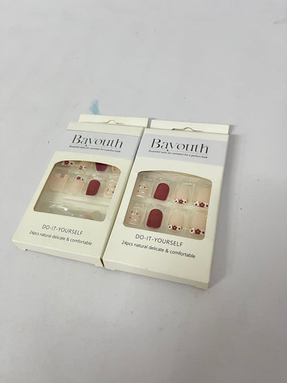 Bayouth False nails Short Press on Nails Square Fake Nails Bling Full Cover French False Nails for Women and Girls 24PCS