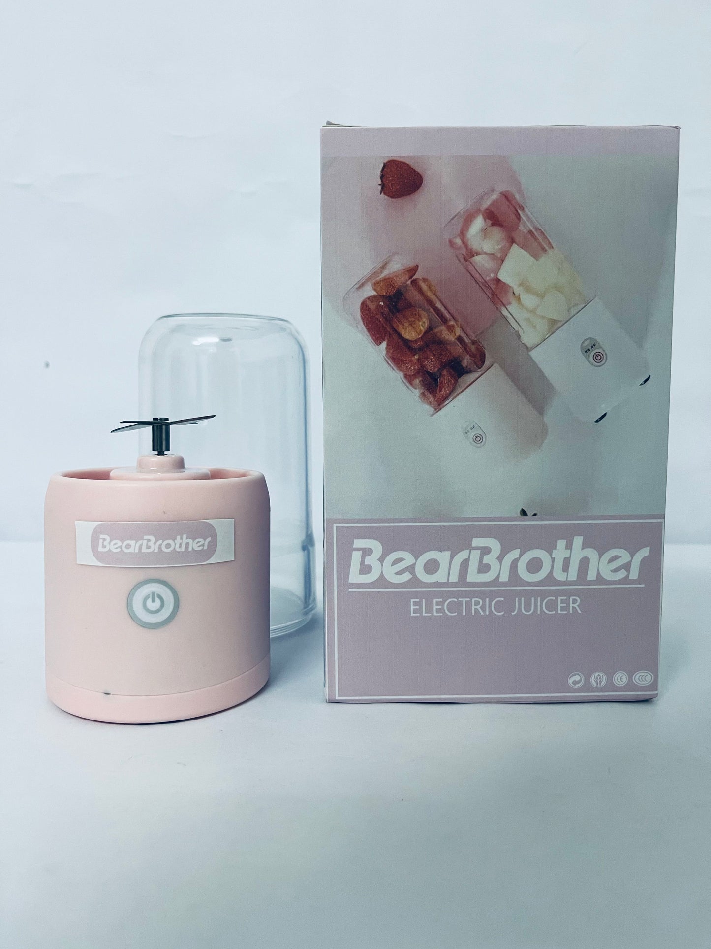 BearBrother Portable Blender Juicer Cup USB Rechargeable 500ml Transparent Bottle for Fruit Smoothies Milkshakes Juices (Pink)