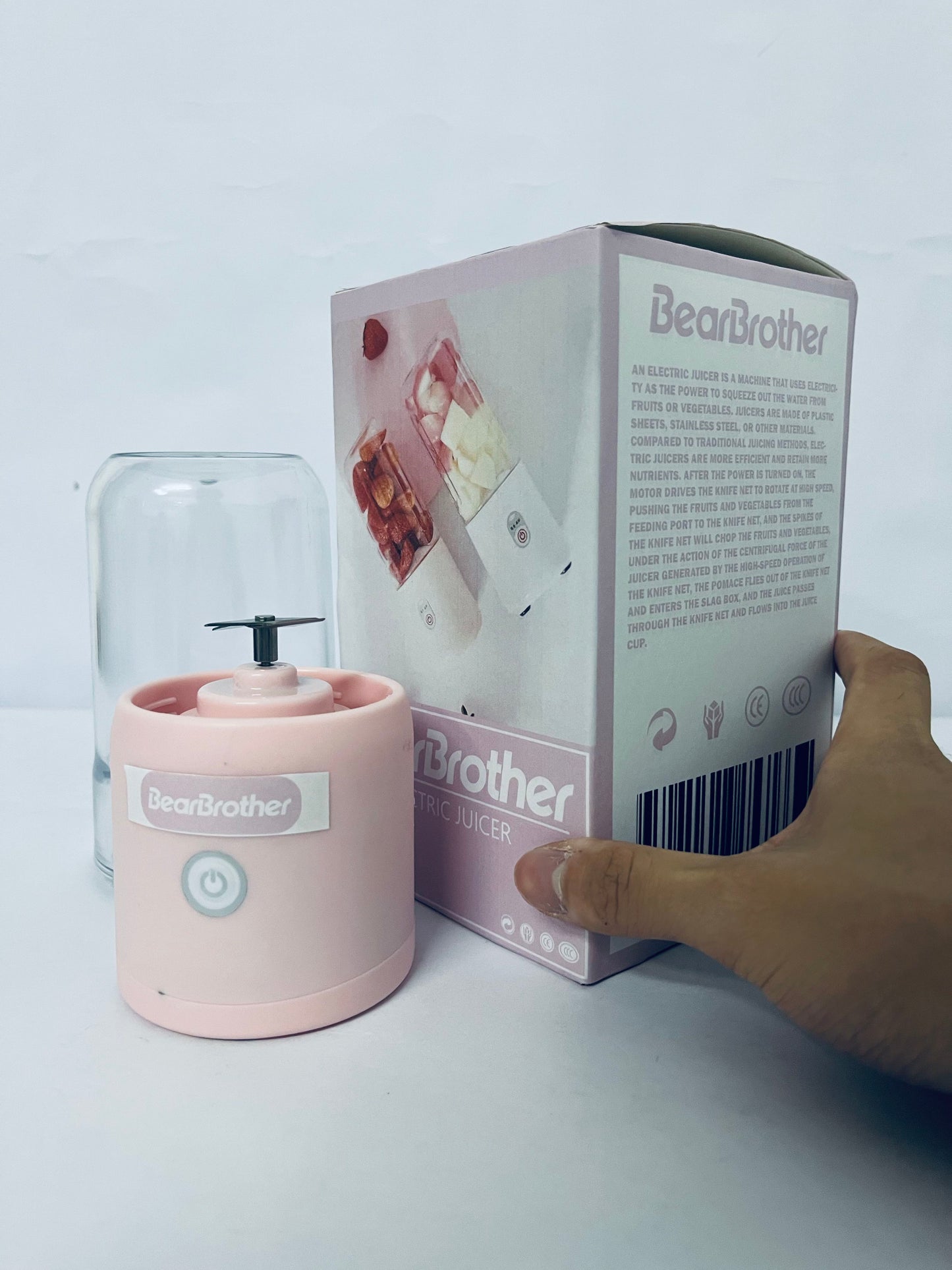 BearBrother Portable Blender Juicer Cup USB Rechargeable 500ml Transparent Bottle for Fruit Smoothies Milkshakes Juices (Pink)