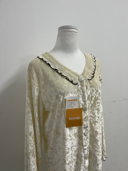 Bearain Light Yellow Sleepwear - Velvet Ruffled Neck Sleep Top for Cozy Elegance