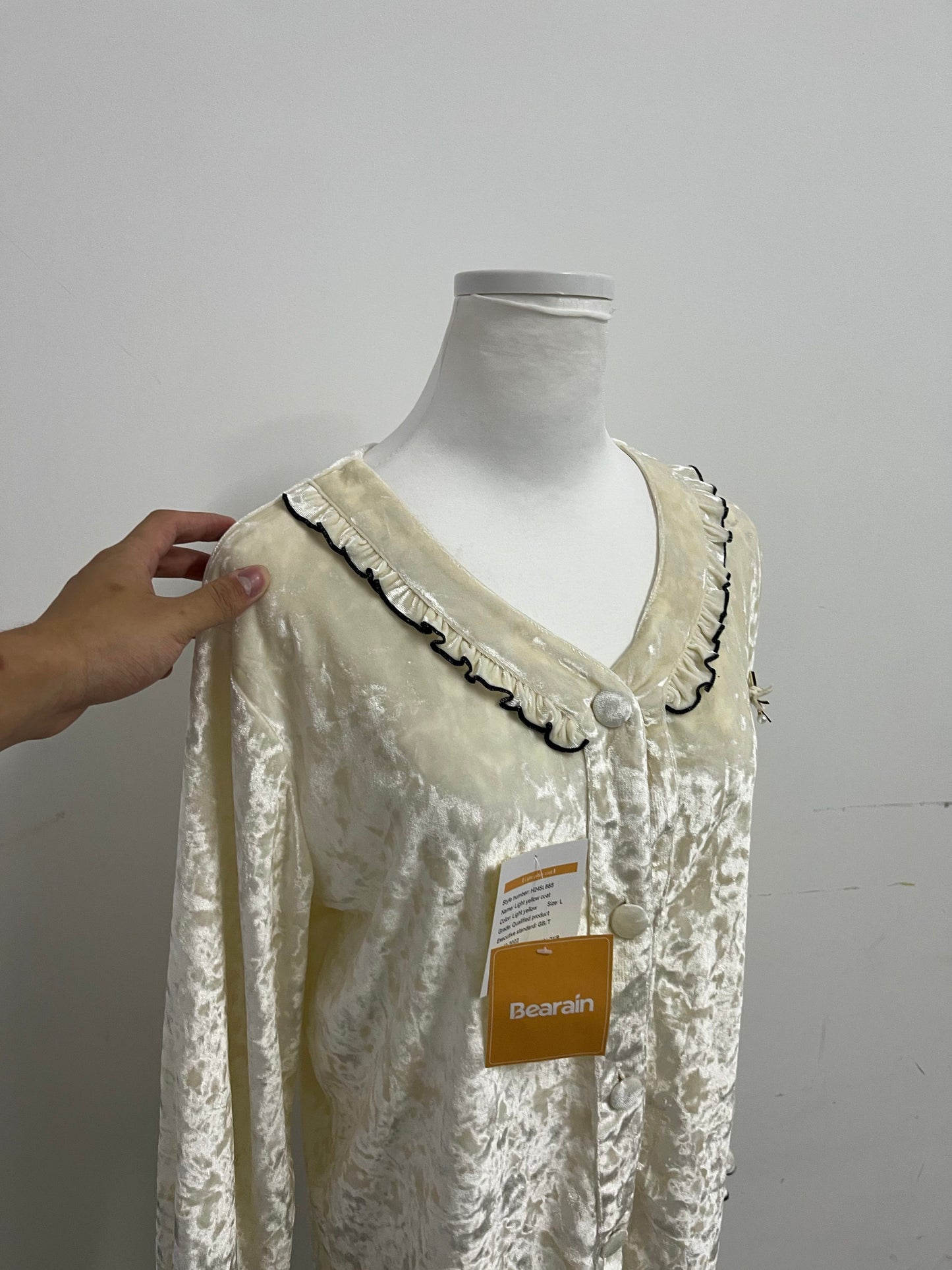 Bearain Light Yellow Sleepwear - Velvet Ruffled Neck Sleep Top for Cozy Elegance