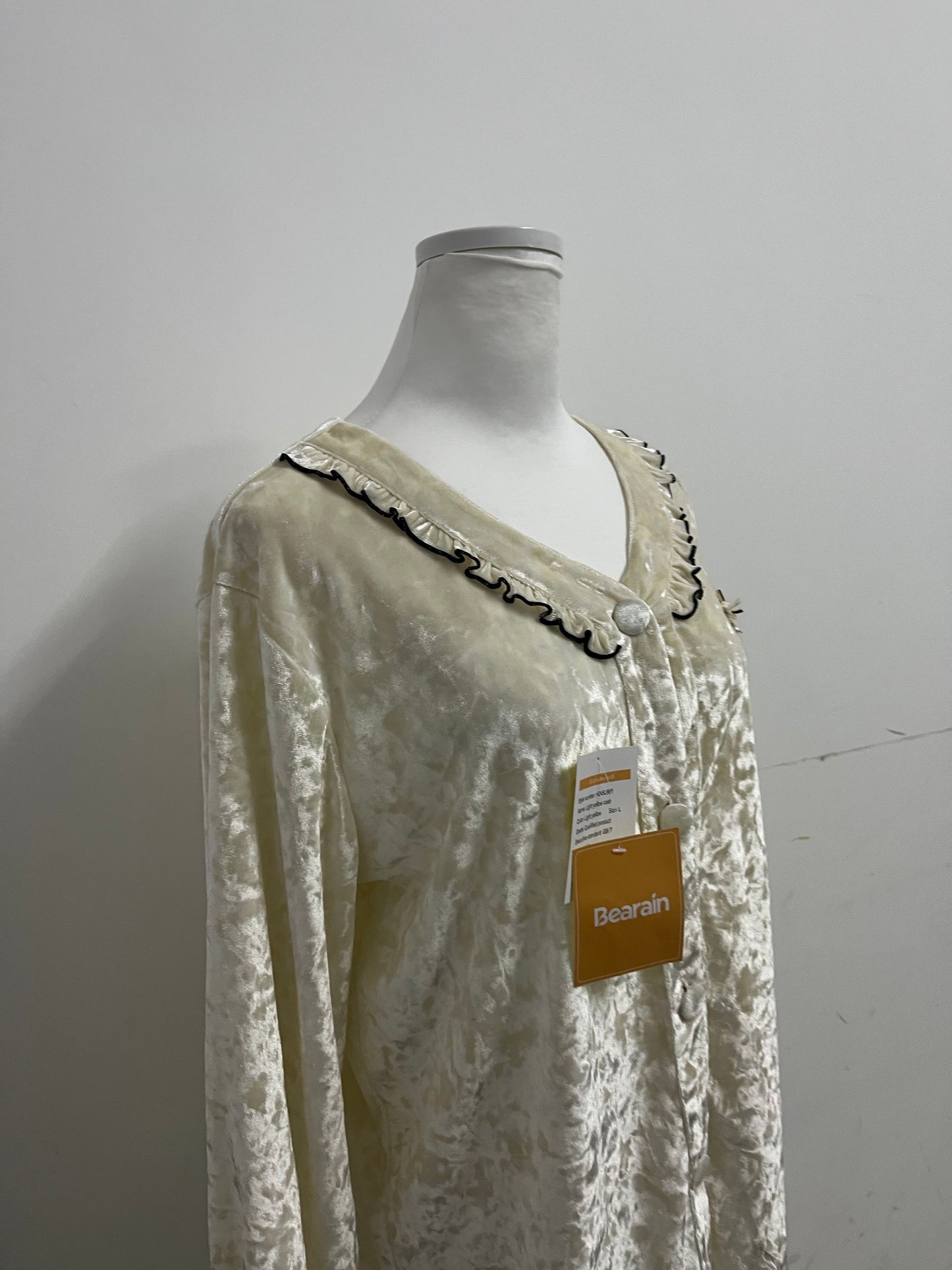 Bearain Light Yellow Sleepwear - Velvet Ruffled Neck Sleep Top for Cozy Elegance