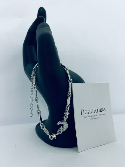 BeauKnow Stainless Steel Star Moon Chain Style Link Bracelets
