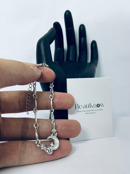 BeauKnow Stainless Steel Star Moon Chain Style Link Bracelets