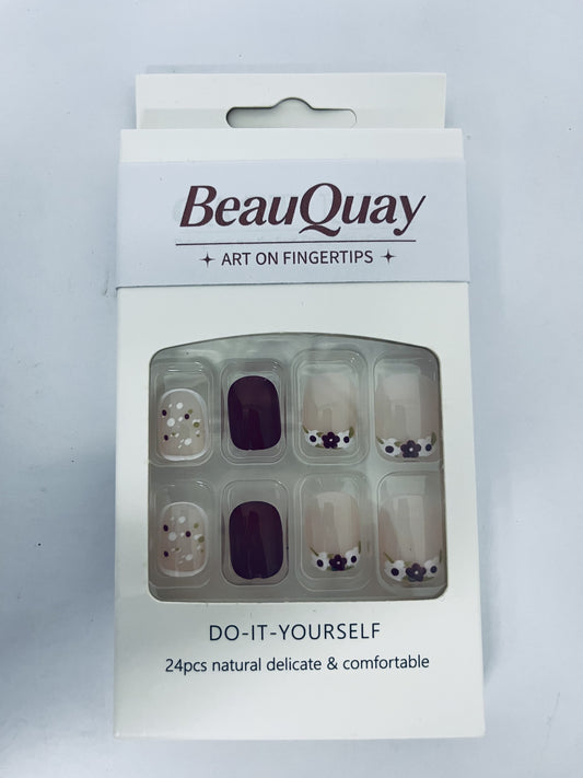 BeauQuay Press On Nails Reusable Stick On Fake Nails-S Sizes-20 Nail Kit