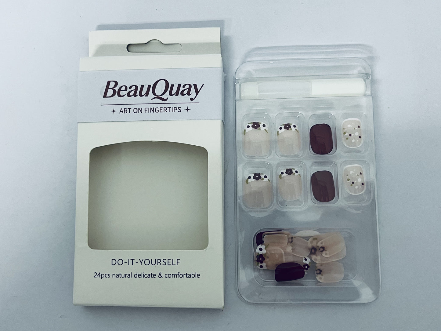 BeauQuay Press On Nails Reusable Stick On Fake Nails-S Sizes-20 Nail Kit