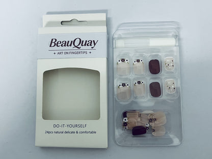 BeauQuay Press On Nails Reusable Stick On Fake Nails-S Sizes-20 Nail Kit