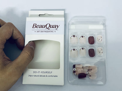 BeauQuay Press On Nails Reusable Stick On Fake Nails-S Sizes-20 Nail Kit