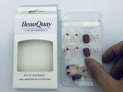 BeauQuay Press On Nails Reusable Stick On Fake Nails-S Sizes-20 Nail Kit