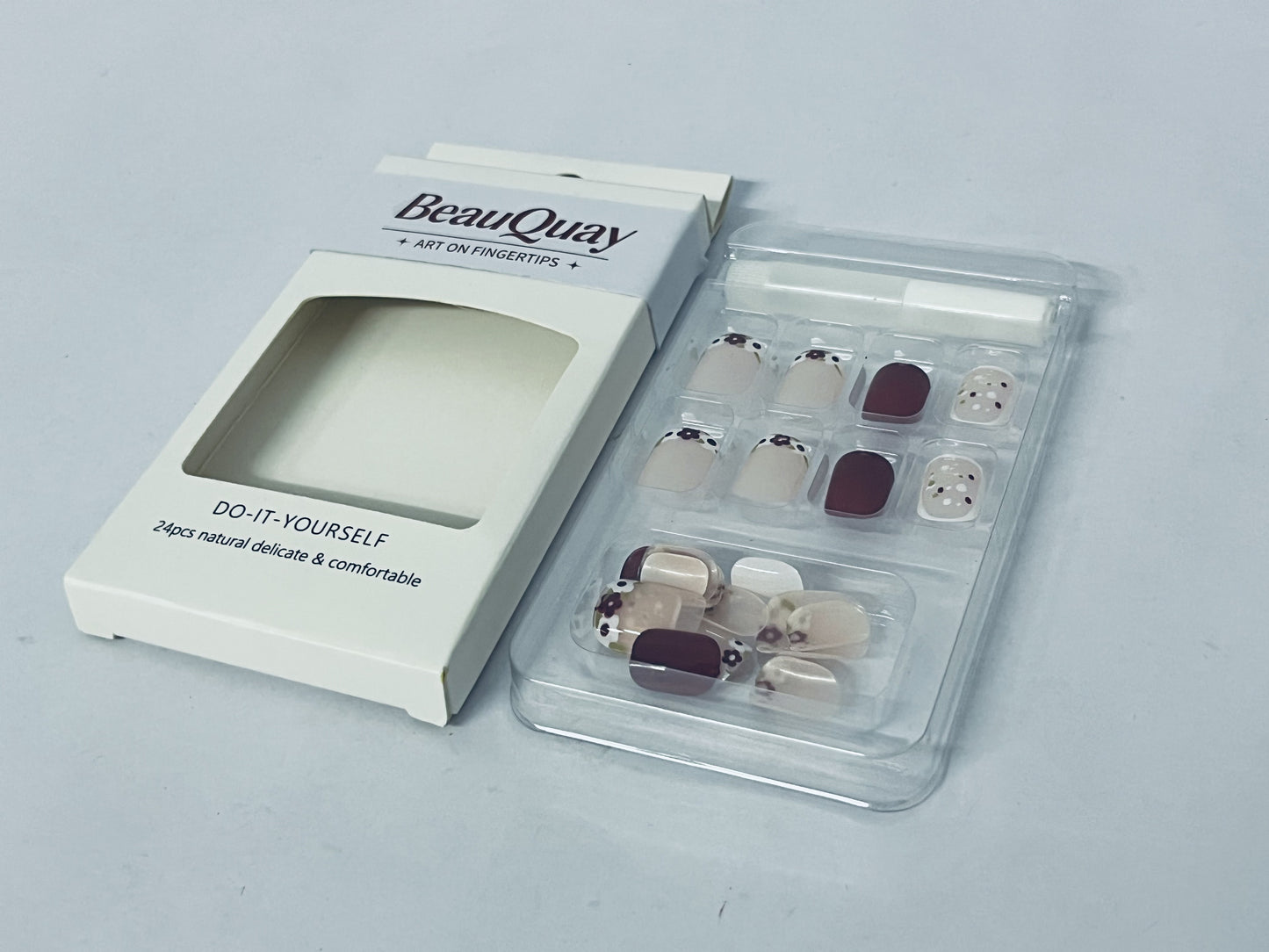 BeauQuay Press On Nails Reusable Stick On Fake Nails-S Sizes-20 Nail Kit
