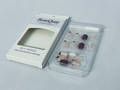 BeauQuay Press On Nails Reusable Stick On Fake Nails-S Sizes-20 Nail Kit