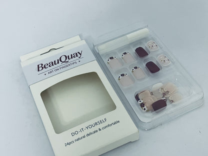 BeauQuay Press On Nails Reusable Stick On Fake Nails-S Sizes-20 Nail Kit