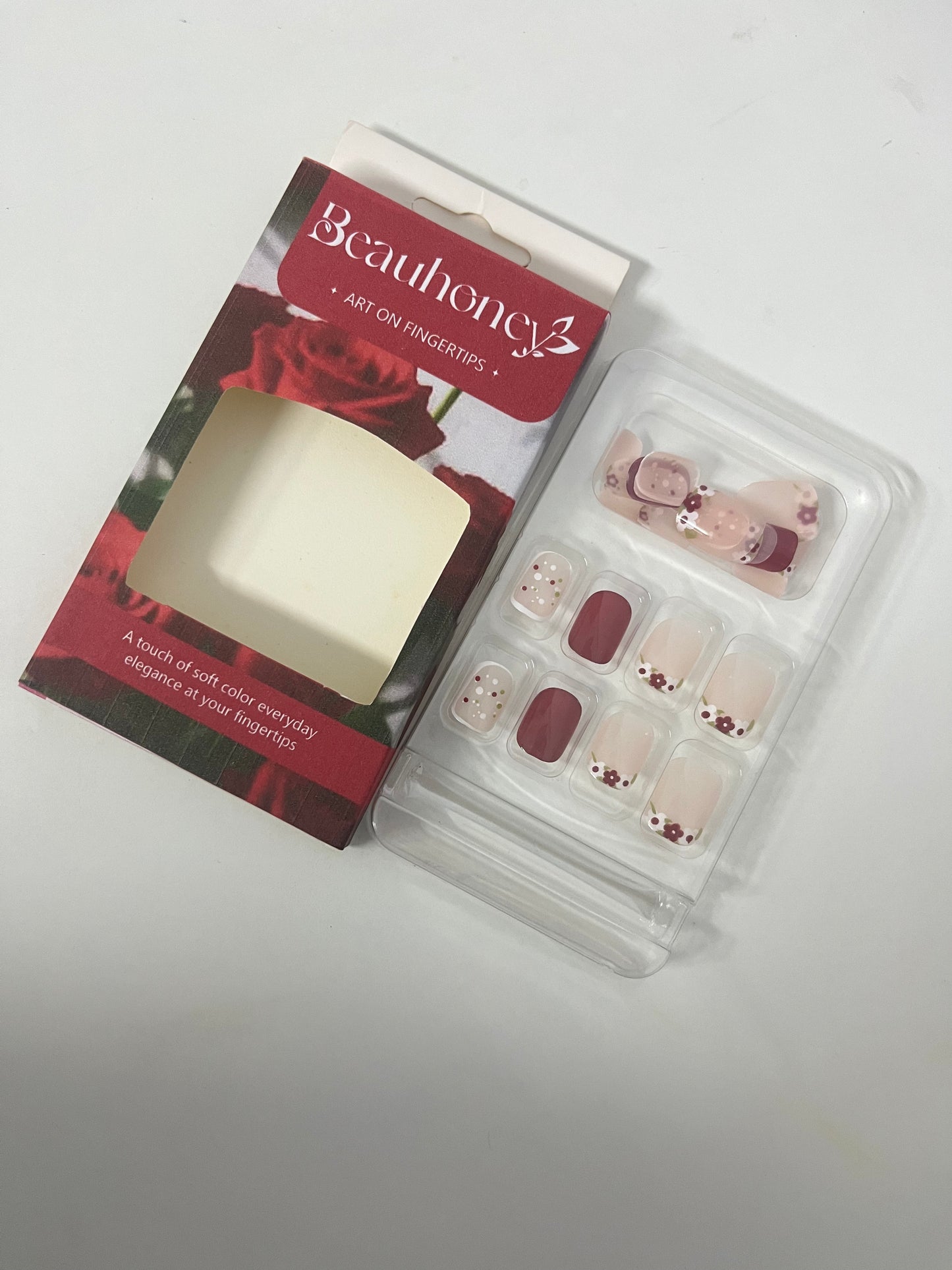 [Beauhoney False nails]-Rose Blossom Press-On Nails - Short Matte Nail Tips