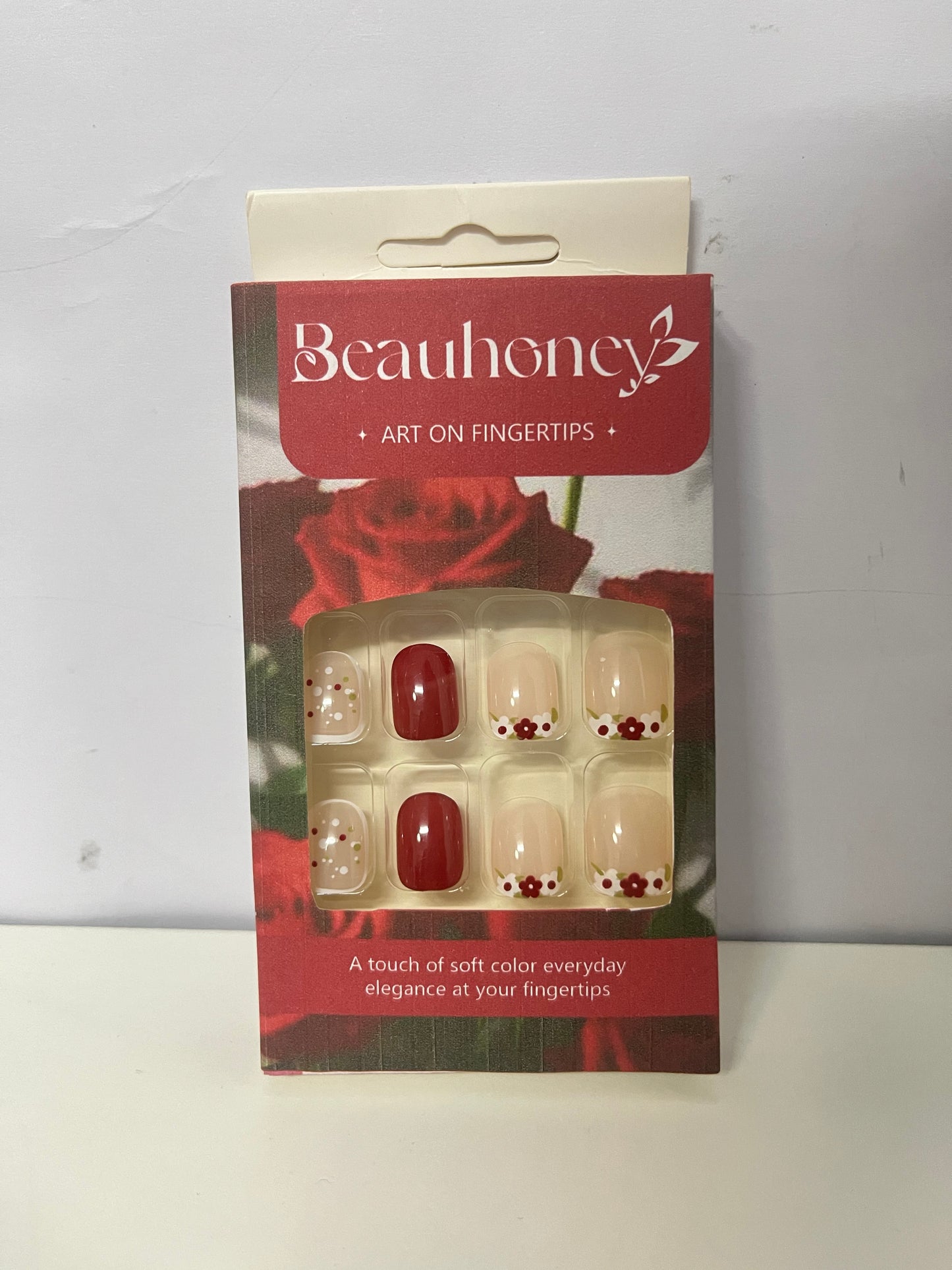 [Beauhoney False nails]-Rose Blossom Press-On Nails - Short Matte Nail Tips
