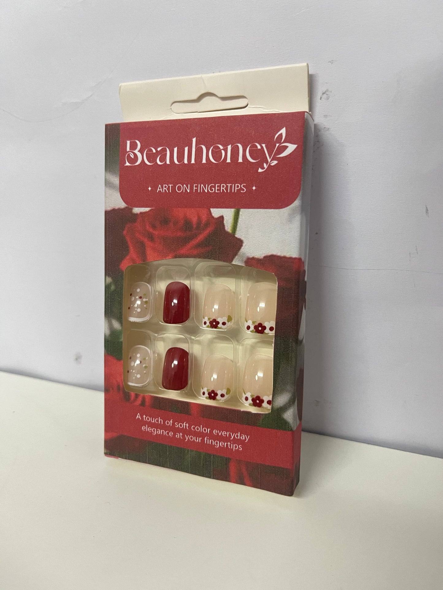 [Beauhoney False nails]-Rose Blossom Press-On Nails - Short Matte Nail Tips