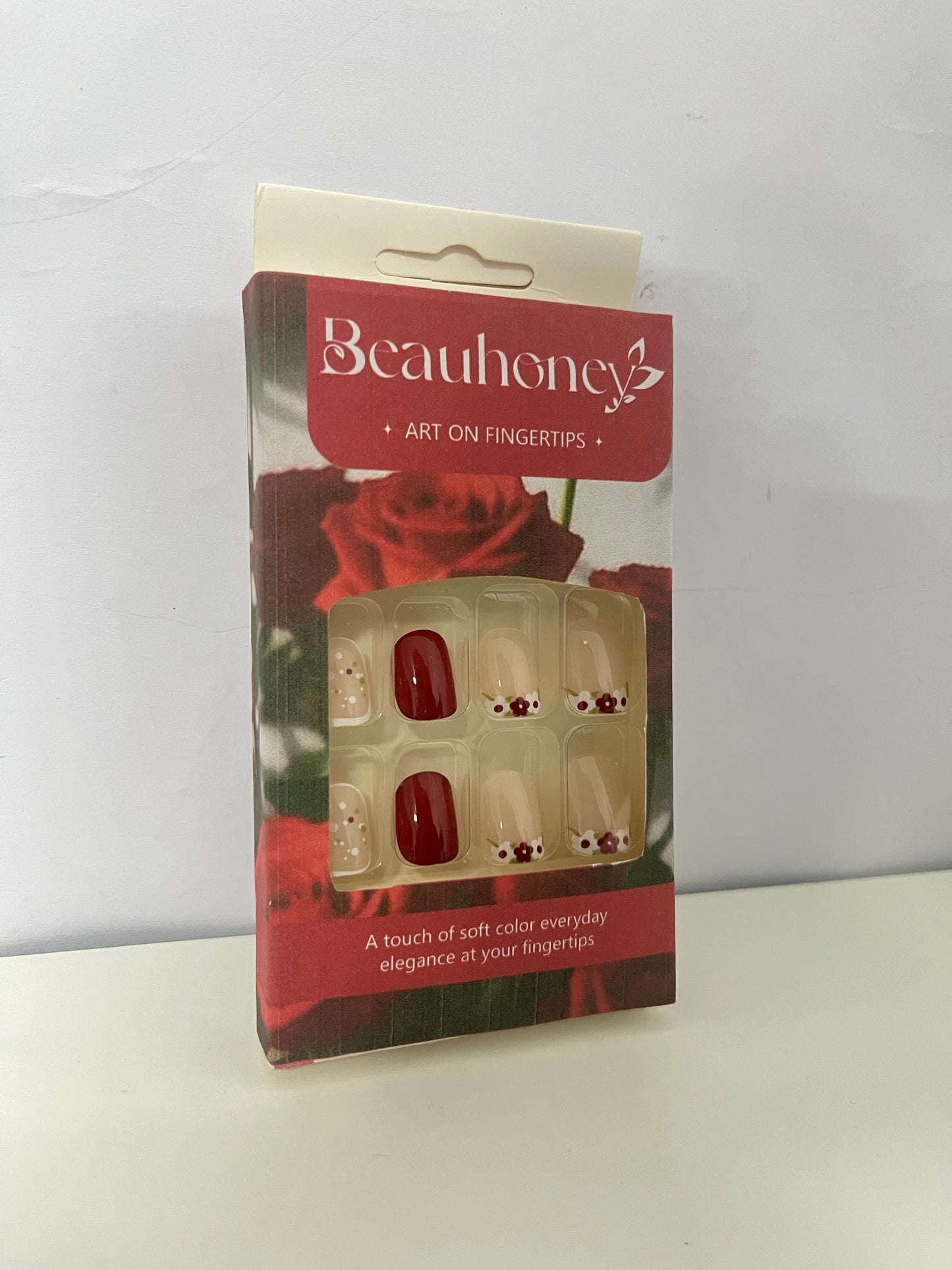 [Beauhoney False nails]-Rose Blossom Press-On Nails - Short Matte Nail Tips