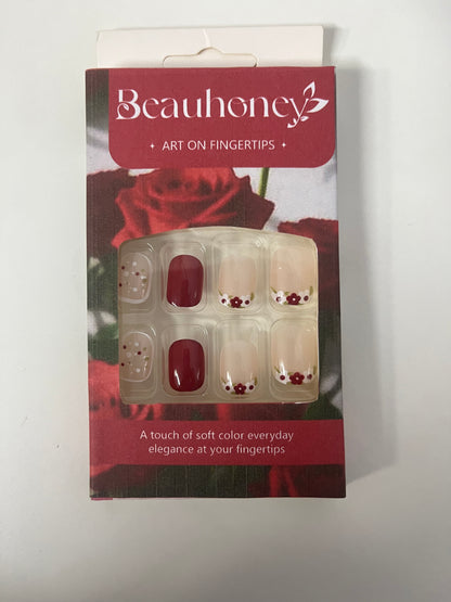 [Beauhoney False nails]-Rose Blossom Press-On Nails - Short Matte Nail Tips