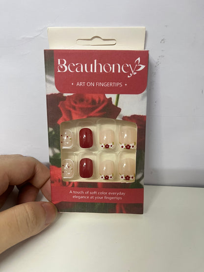 [Beauhoney False nails]-Rose Blossom Press-On Nails - Short Matte Nail Tips