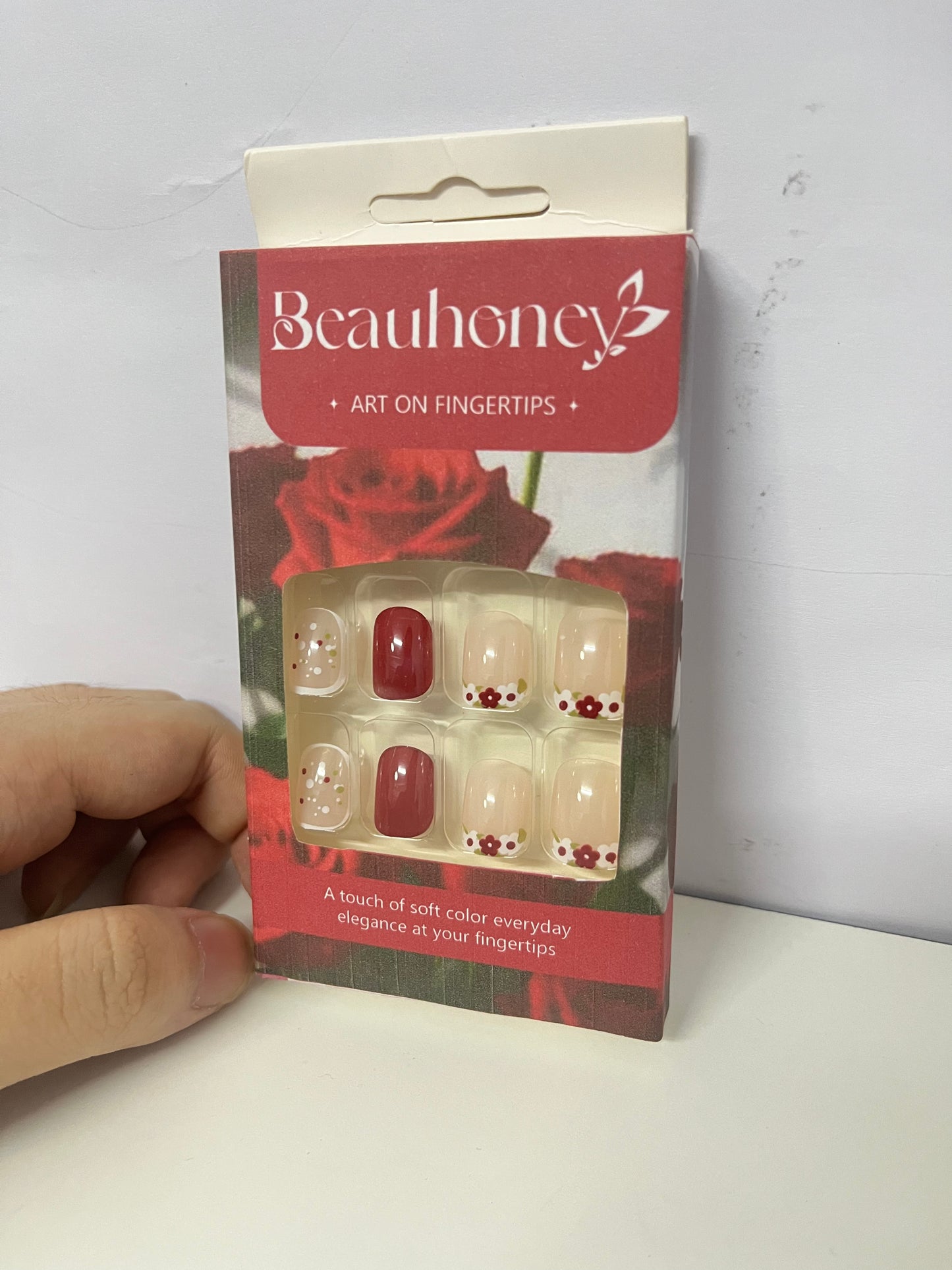[Beauhoney False nails]-Rose Blossom Press-On Nails - Short Matte Nail Tips