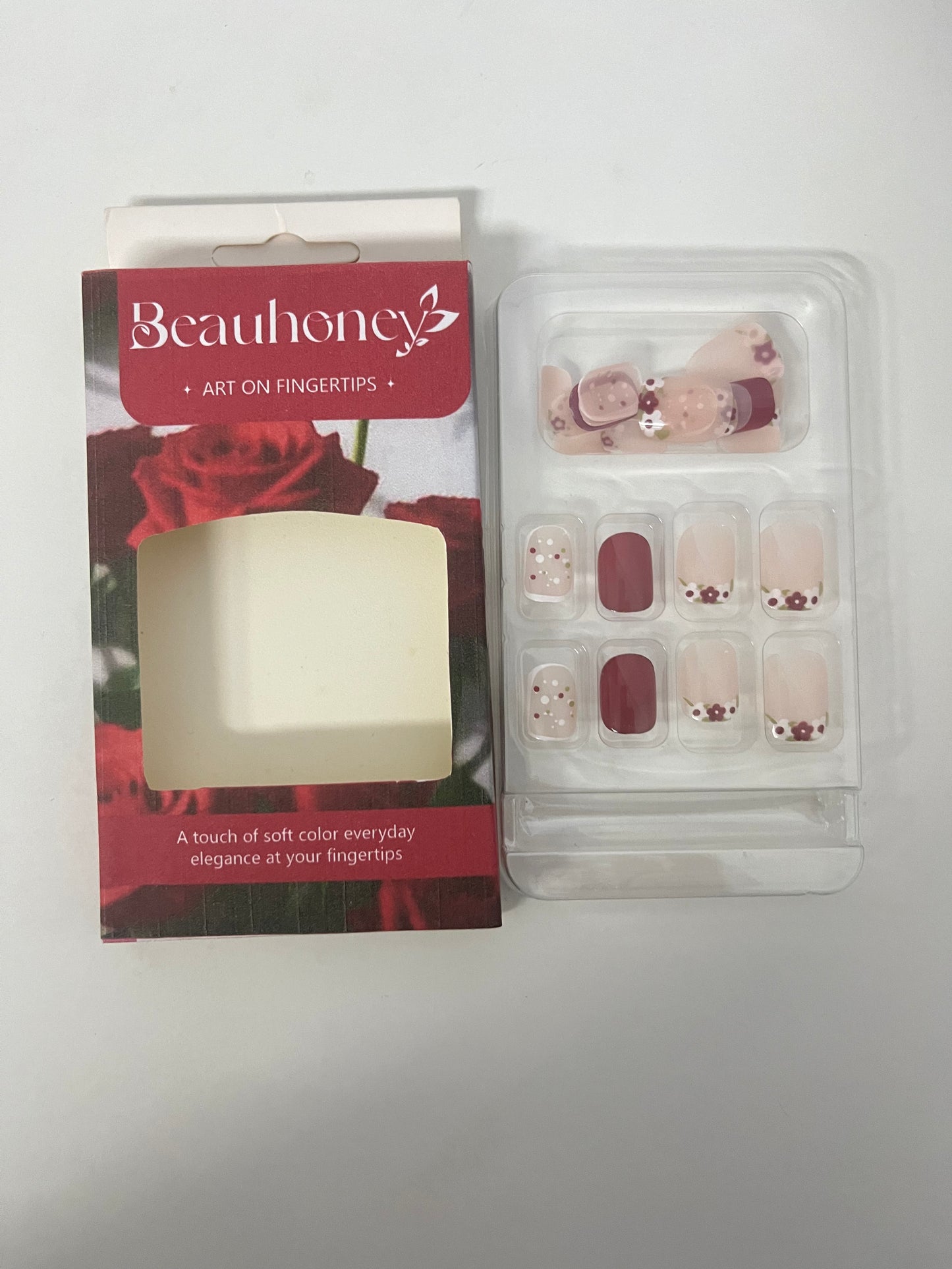 [Beauhoney False nails]-Rose Blossom Press-On Nails - Short Matte Nail Tips