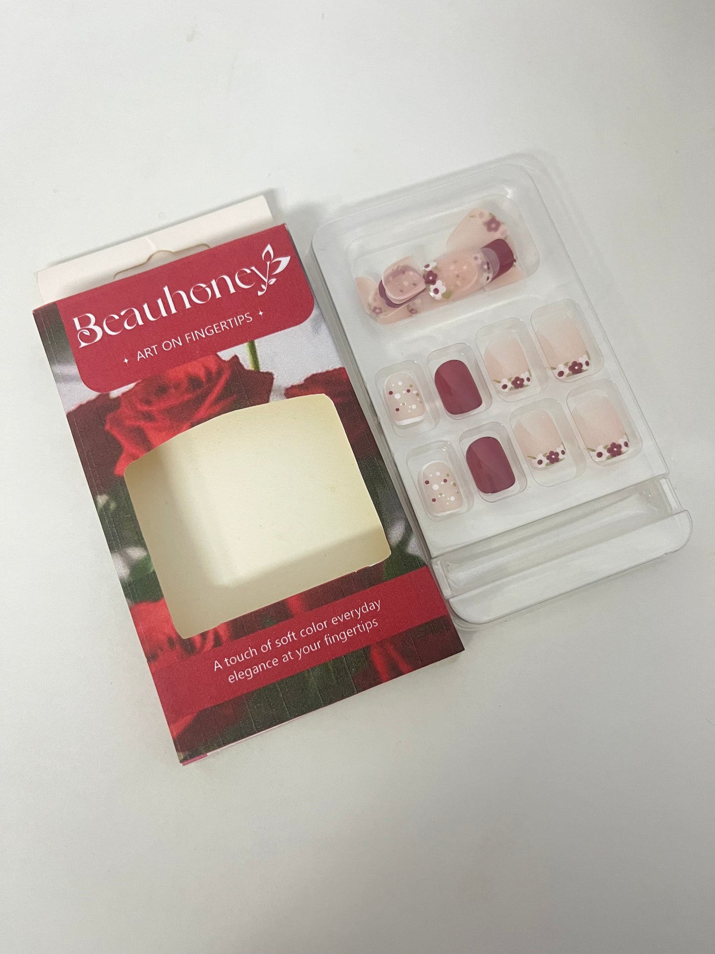 [Beauhoney False nails]-Rose Blossom Press-On Nails - Short Matte Nail Tips
