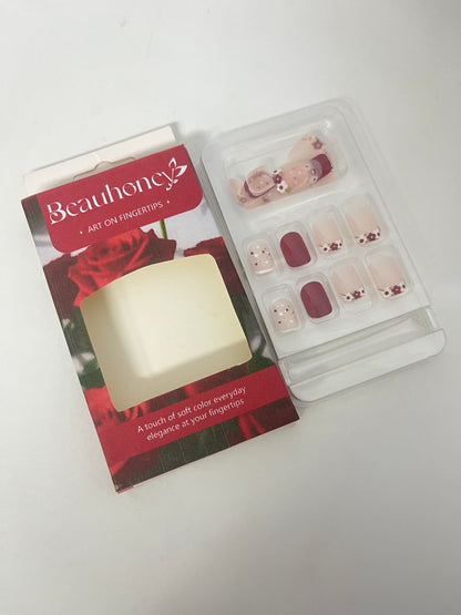 [Beauhoney False nails]-Rose Blossom Press-On Nails - Short Matte Nail Tips