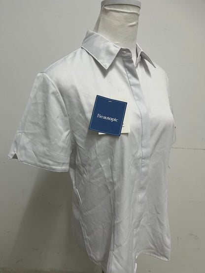 Beautopic White Short Chemise: Timeless Collared Shirt for Breathable Daily & Semi-Casual Wear