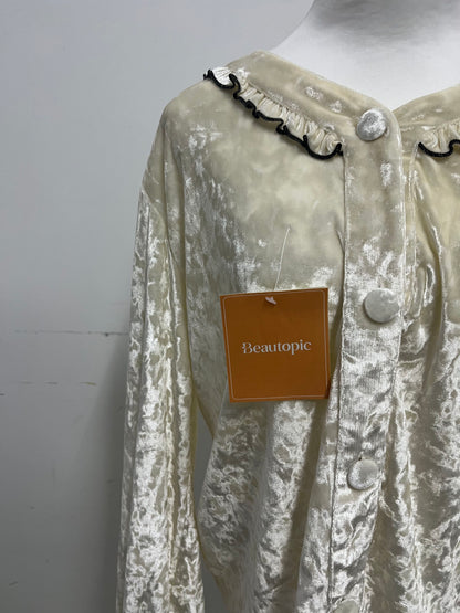 【Beautopic Crushed Velvet Long-Sleeve Nightshirt】—— Luxurious & Cozy Sleepwear with Feminine Details