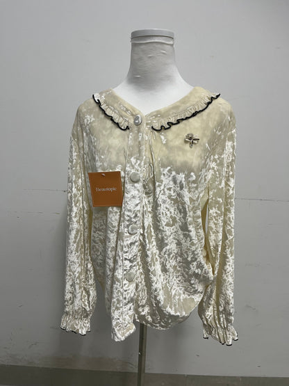 【Beautopic Crushed Velvet Long-Sleeve Nightshirt】—— Luxurious & Cozy Sleepwear with Feminine Details