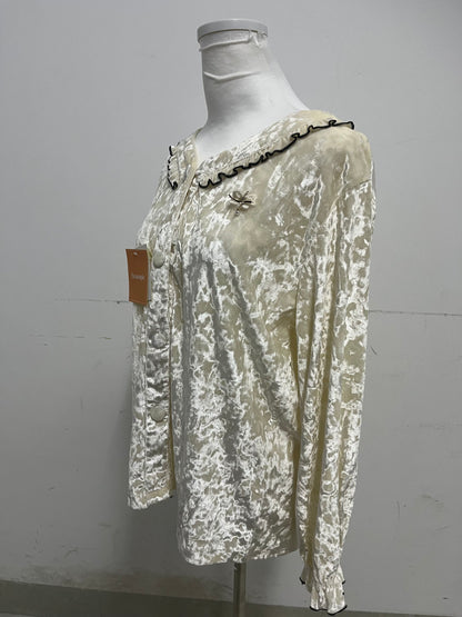【Beautopic Crushed Velvet Long-Sleeve Nightshirt】—— Luxurious & Cozy Sleepwear with Feminine Details