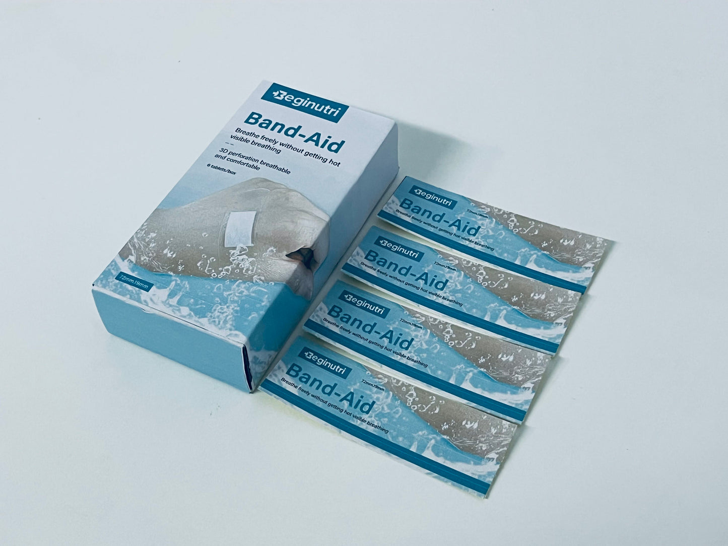 Beginutri Band-Aid, 3D Perforation Breathable Waterproof Skin-Friendly, 72mm×19mm, 6 Pieces, Essential for Daily Wound and Abrasion Care