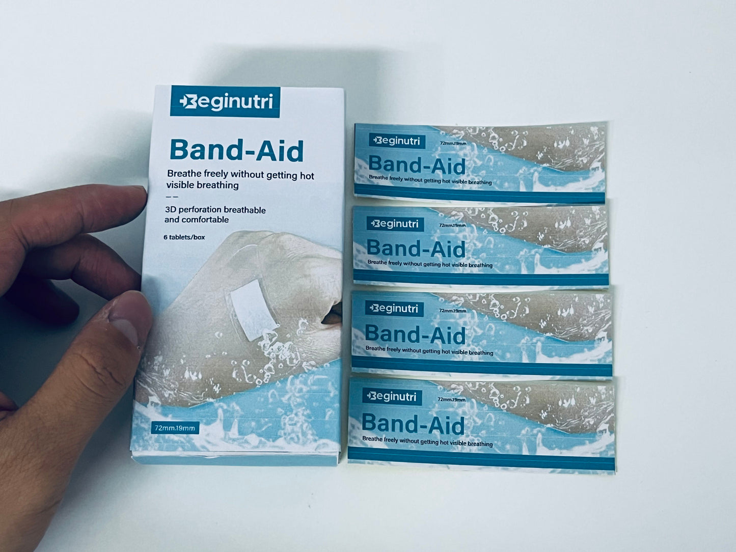 Beginutri Band-Aid, 3D Perforation Breathable Waterproof Skin-Friendly, 72mm×19mm, 6 Pieces, Essential for Daily Wound and Abrasion Care