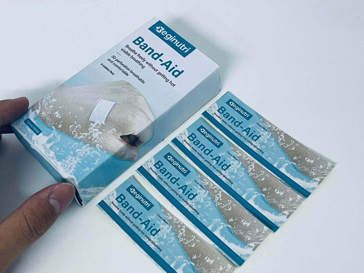 Beginutri Band-Aid, 3D Perforation Breathable Waterproof Skin-Friendly, 72mm×19mm, 6 Pieces, Essential for Daily Wound and Abrasion Care
