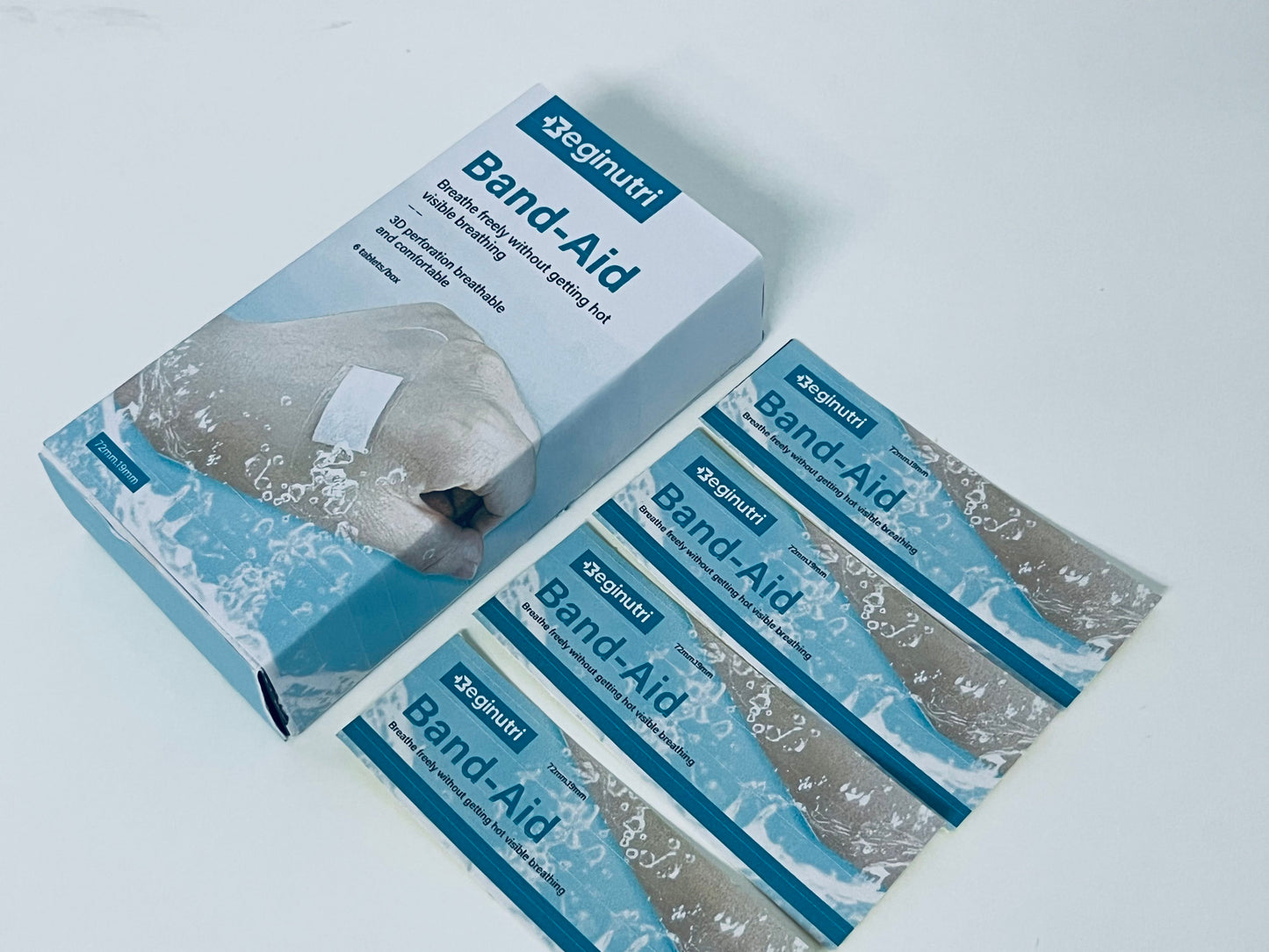 Beginutri Band-Aid, 3D Perforation Breathable Waterproof Skin-Friendly, 72mm×19mm, 6 Pieces, Essential for Daily Wound and Abrasion Care